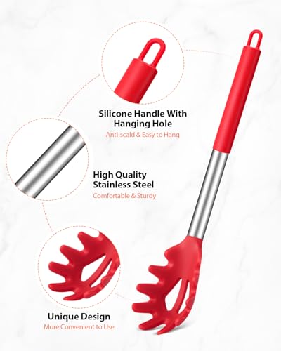 Silicone Spaghetti Spoon & Pasta Tong (Red)