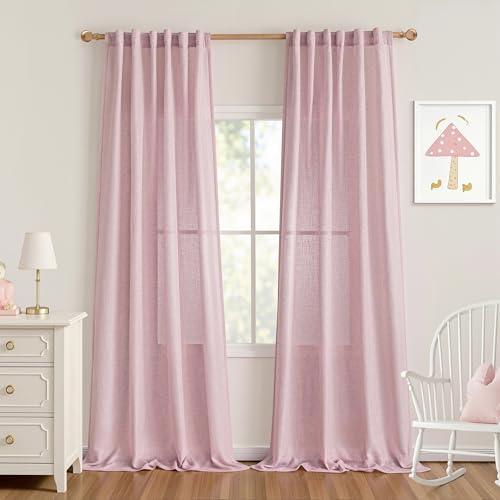 96 Inches Length Pink Curtains for Girls Bedroom Living Room Semi Sheer Light Filtering Nursery Window Drapes (50"W x 96"L (Pack of 2) / Light Pink)