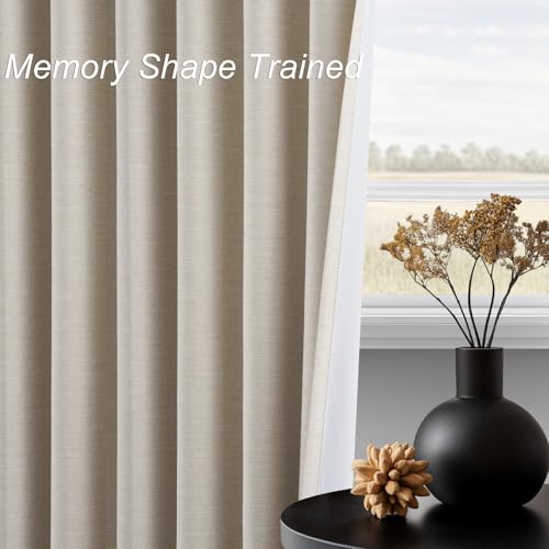 Linen Blackout Curtains 86 Inches Long for Bedroom 2 Panels Set 100% Blackout Drapes for Living Room Window Treatment Modern Farmhouse Back Tab Rod Pocket Beige White Drapes (Beige / 52"W x 86"L (Pack of 2))