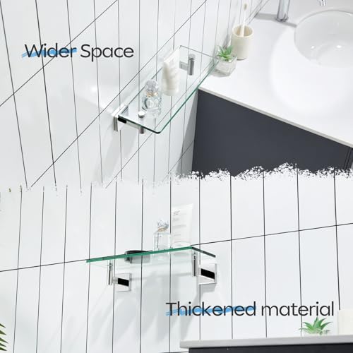 Bathroom Shelves Wall Mounted Floating Glass Shelf Polished Stainless Steel 12 (Polished Chrome / 12-Inch)