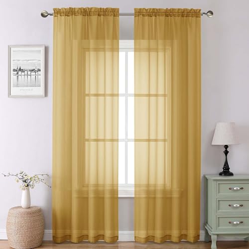 Gold Sheer Curtains 90 Inches Long 2 Panels (Gold / 42"W x 90"L (Pack of 2))