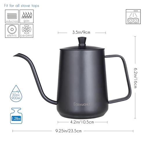 Gooseneck Pour Over Coffee Kettle 30 fl oz Stainless Steel Hand Drip Coffee Pot With Long Narrow Spout (Black)