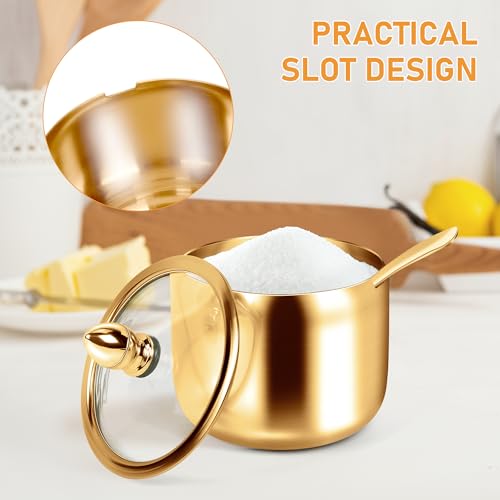 2 Pcs Coffee and Sugar Dispenser with Tray (Gold)
