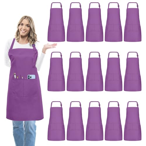 15 Pack Adult Aprons for Women Men (Large / Purple)