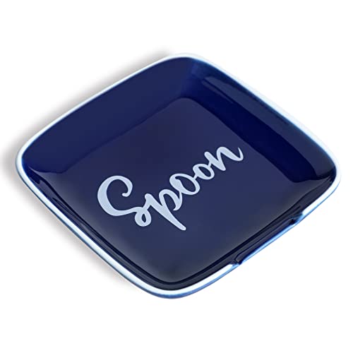Farmhouse Ceramic 4.75 Inch Spoon Rest for Kitchen (Navy)