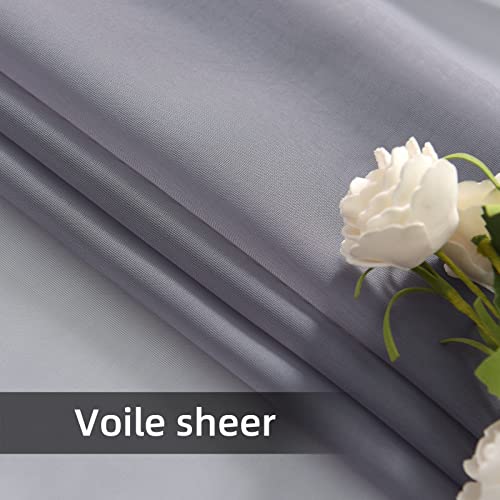 Solid Sheer Rod Pocket Curtain Voile Draperies 2 Panels White Beige Black Grey Coffee 52 Inch Width 63 Inch Long 1 Pair for Kitchen Bedroom Children Living Room Yard (Grey / 52"W x 63"L (Pack of 2))