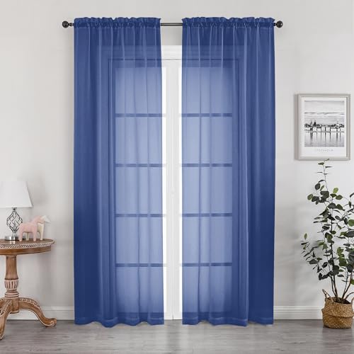 Sheer Curtains 78 Inches Long 2 Panels Set for Bedroom Living Room (Royal Blue / 42"W x 78"L (Pack of 2))