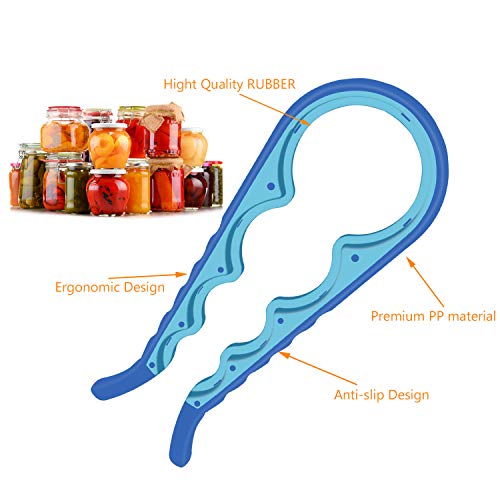 5-in-1 Multi-Functional Bottle, Jar, and Can Opener with Silicone Handle for Children, Elderly, and Arthritis Sufferers (Blue) (Blue)