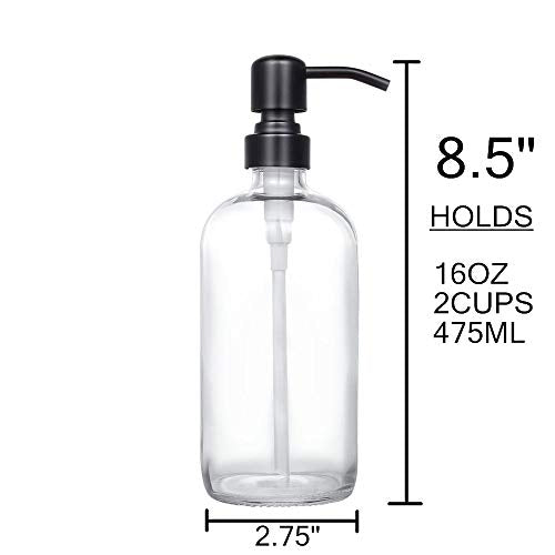 2 Pack Thick Clear Glass Pint Jar Soap Dispenser with Matte Black Stainless Steel Pump (Matte Black)