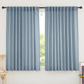Short Linen Sheer Curtains for Small Kitchen Cafe Bathroom Window (Dusty Blue / 52"W x 45"L (Pack of 2))