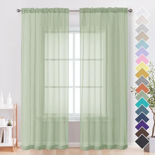 Light Green Sheer Curtains 90 Inches Long 2 Panels (Light Green / 42"W x 90"L (Pack of 2))