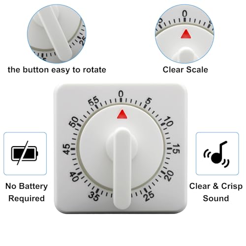 Square 60 Minute Mechanical Kitchen Timer (White)