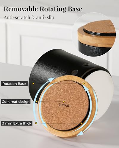 360° Rotating Ceramic Utensil Holder for Kitchen Countertop (Holed - Textured Black / 7.3 inch)