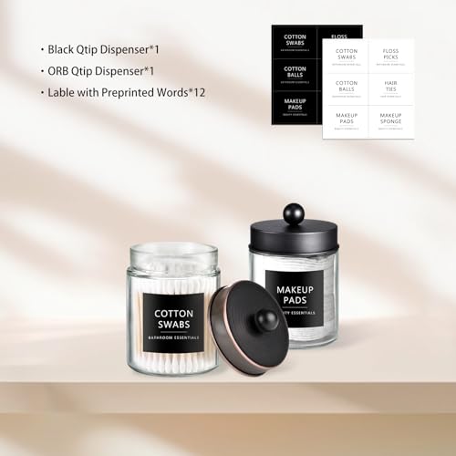 2 Pack Glass Qtip Holder with ORB & Black Stainless Steel Lids (2 pack / Black&Bronze)