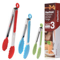 Stainless Steel Kitchen Tongs Set (Pack of 3 Multi-Color (7", 9" & 12"))