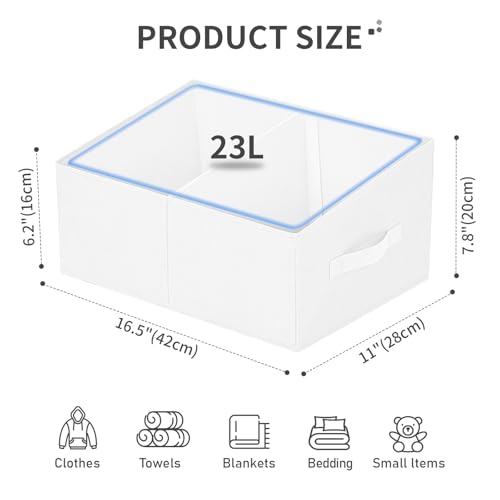Large Closet Shelf Organizer Bins 6 Packs with Handles and Divider (White / 6 Bins 16.5"x11"x7.8")