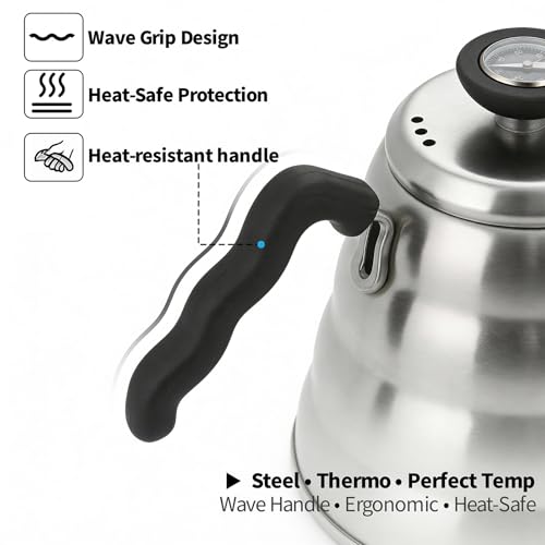 1.2L 40oz Stainless Steel Gooseneck Kettle with Thermometer for Stovetop