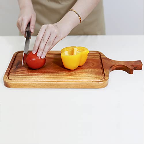 Wood Cutting Board Whole Piece with Handles & Juice Groove for Kitchen (16.5"L x 8.3"W)