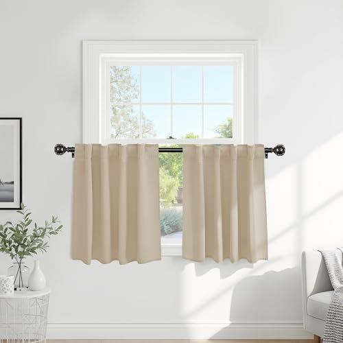 Thermal Insulated Small Window Curtains Short Drapes for Nursery Bathroom Kitchen Laundry RV Basement (Biscotti Beige / 29"W x 36"L (Pack of 2))