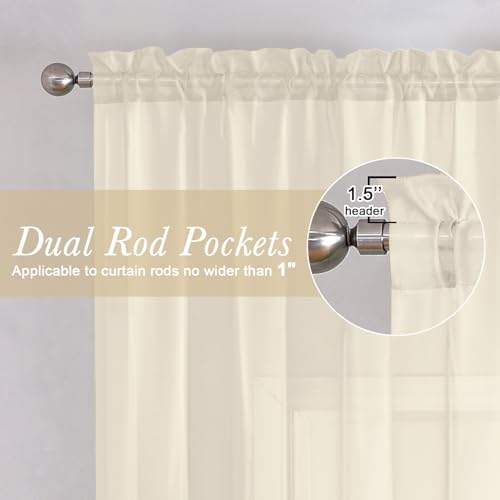 Cream Sheer Curtains 84 Inches Long for Living Room (Cream / 42"W x 84"L (Pack of 2))
