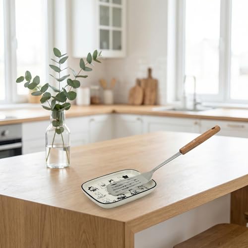 Ceramic Spoon Rest with Black White Cartoon Cat Print (Outdoor cats)
