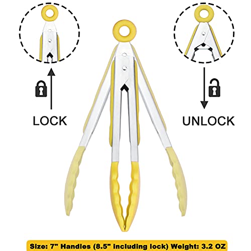 Small Appetizer Tongs 7" Silicone Kitchen Tongs (7-Inch / Yellow)