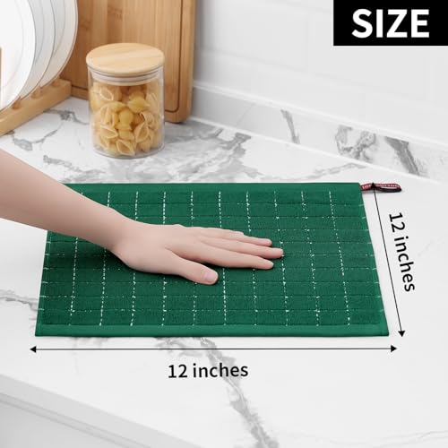 100% Cotton Terry Kitchen Dish Cloths (Dark Green / 12 X 12 - 6 Pack)