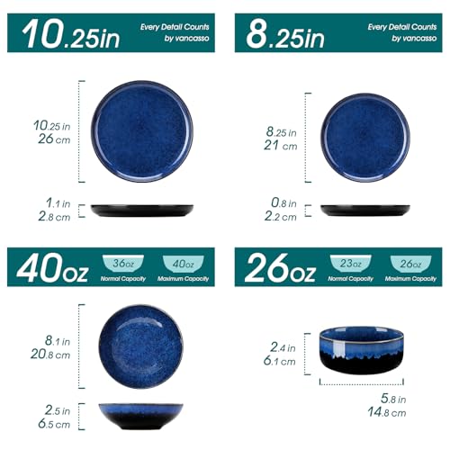 Starry Plates and Bowls Sets for 6 (Blue / 24 Pcs (Service for 6))