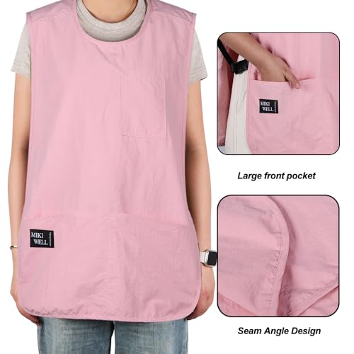 Waterproof Cobbler Apron with 4 Pockets Vest Smock Apron for Men Women Chef Waiter Work (Pink)
