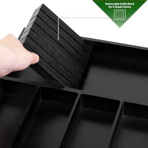 Bamboo Silverware Drawer Organizer (Black / 5 Slot)
