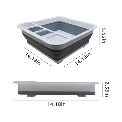 Collapsible Dish Drying Rack for RV Campers Portable Dinnerware Drainer Organizer for Kitchen Travel Trailer (Gray- Gray)