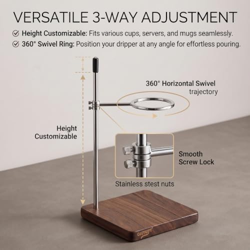 Pour Over Coffee Maker Stand with American Black Walnut Base (Black Walnut)