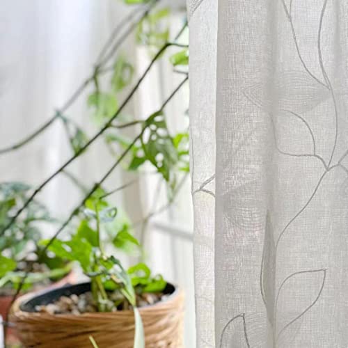 White Sheer Curtains Leaf Embroidered (52"W x 63"L (Pack of 2) / 4-white)