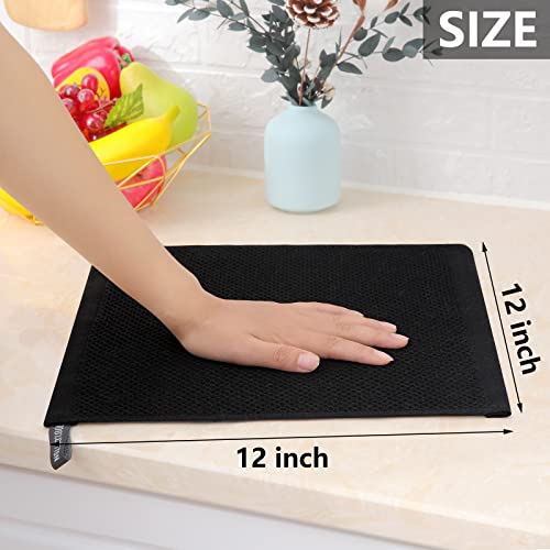 100% Cotton Waffle Weave Kitchen Dish Cloths 12 (Black / 12 X 12 - 12 Pack)