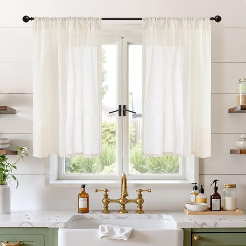 Short Ivory Linen Curtains 40 Inches Long for Cafe Kitchen (Ivory / 30"W x 40"L (Pack of 2))