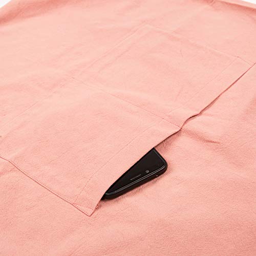 Aprons for Women with Pockets Unisex Comfort Cross Back No Tie Cotton Linen Apron Pinafore for Cooking Painting Floral Arrangement Gardening Cleaning Orange (Orange Red / Medium)