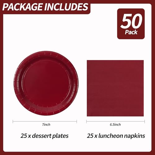 50PCS Burgundy Paper Plates and Napkins Party Decorations