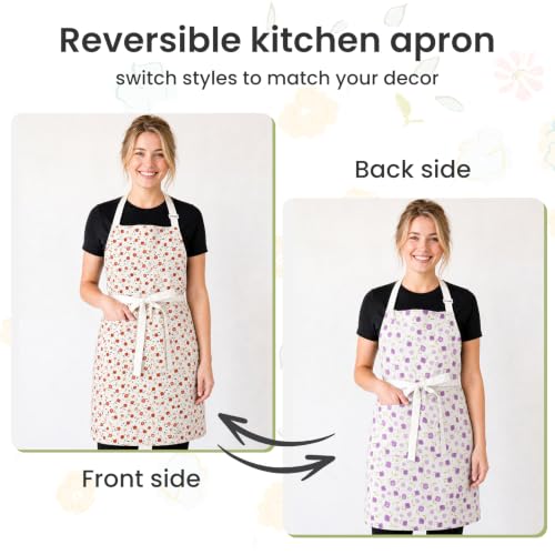 Kitchen Aprons for Women with 2 Pockets (Orange/Purple)