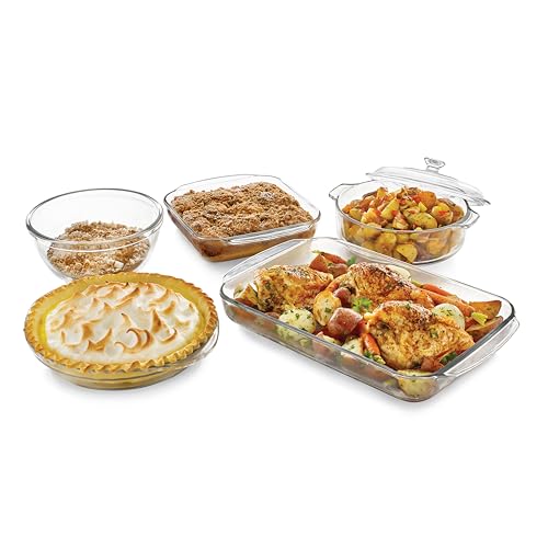 Baker’s Basics 5 Piece Glass Baking Dish Set with 1 Lid (Basic - 5pc Mixed Set)