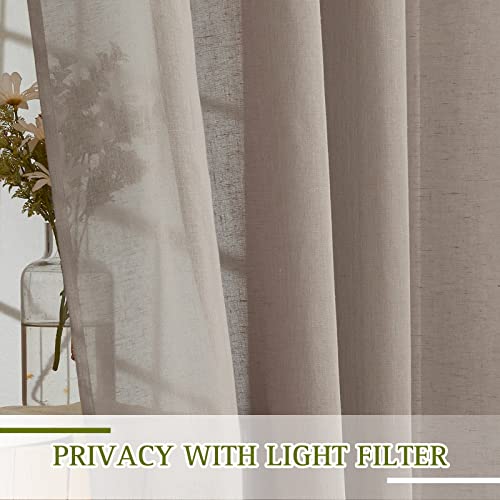 Sheer Linen Curtains for Windows 84 inch Length (52"W x 84"L (Pack of 2) / Burlap)
