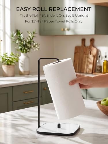 Countertop Paper Towel Holder with Tempered Glass Base (White)