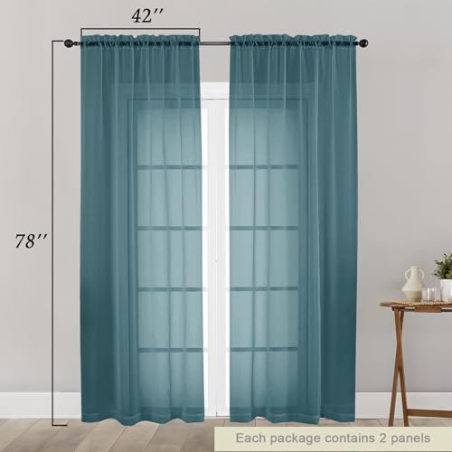 Dusty Blue Sheer Curtain for Bedroom Living Room 78 Inches Long 2 Panels Set (Dusty Blue / 42"W x 78"L (Pack of 2))