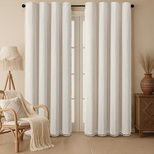 80% Boho Blackout Curtains 90 Inch Linen Blend Drapes 2 Panels (Greige / 52"W x 90"L (Pack of 2))