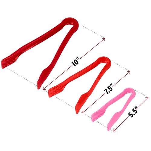 3 Piece Plastic Tong Set (Dark Red, Red, Pink)
