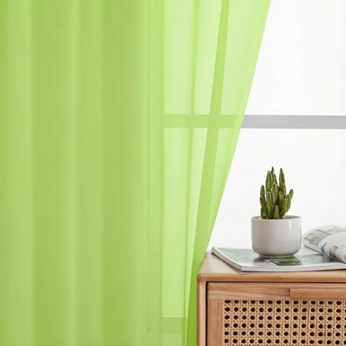 Sheer Curtains 63 Inch Length 2 Panels Set for Living Room Bedroom (Lime / 42"W x 63"L (Pack of 2))