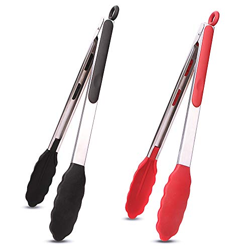 Kitchen Tongs Set of 2 Silicone Tongs in Pinch Test Grade