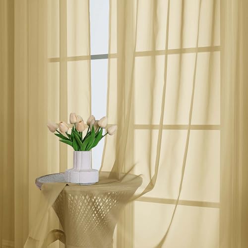 Extra Long Gold Sheer Curtains 96 Inches Long 2 Panels Set (Gold / 59"W x 96"L (Pack of 2))