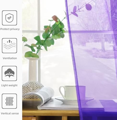 Solid Sheer Rod Pocket Curtain Voile Draperies 2 Panels White Beige Black Ivory Coffee 22 Inch Width 40 Inch Long 1 Pair for Kitchen Bedroom Children Living Room Yard (Purple / 22"W x 40"L (Pack of 2))