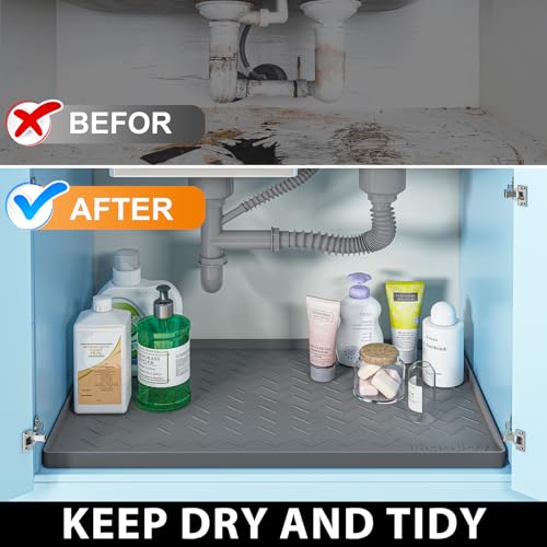 Under Sink Mats for Kitchen Waterproof 31" x 22" (Dark Gray / 22"W x 31"L)