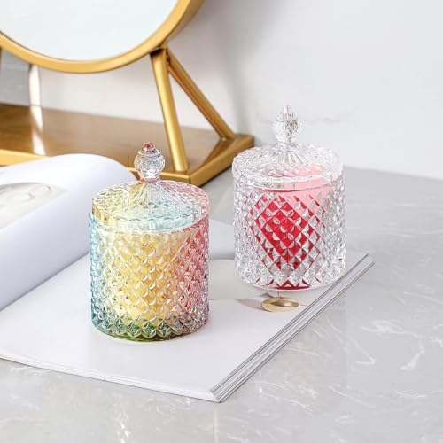 2 Pack Qtip Holder Apothecary Jars with Lid (10 oz (2 pack) / Rainbow)